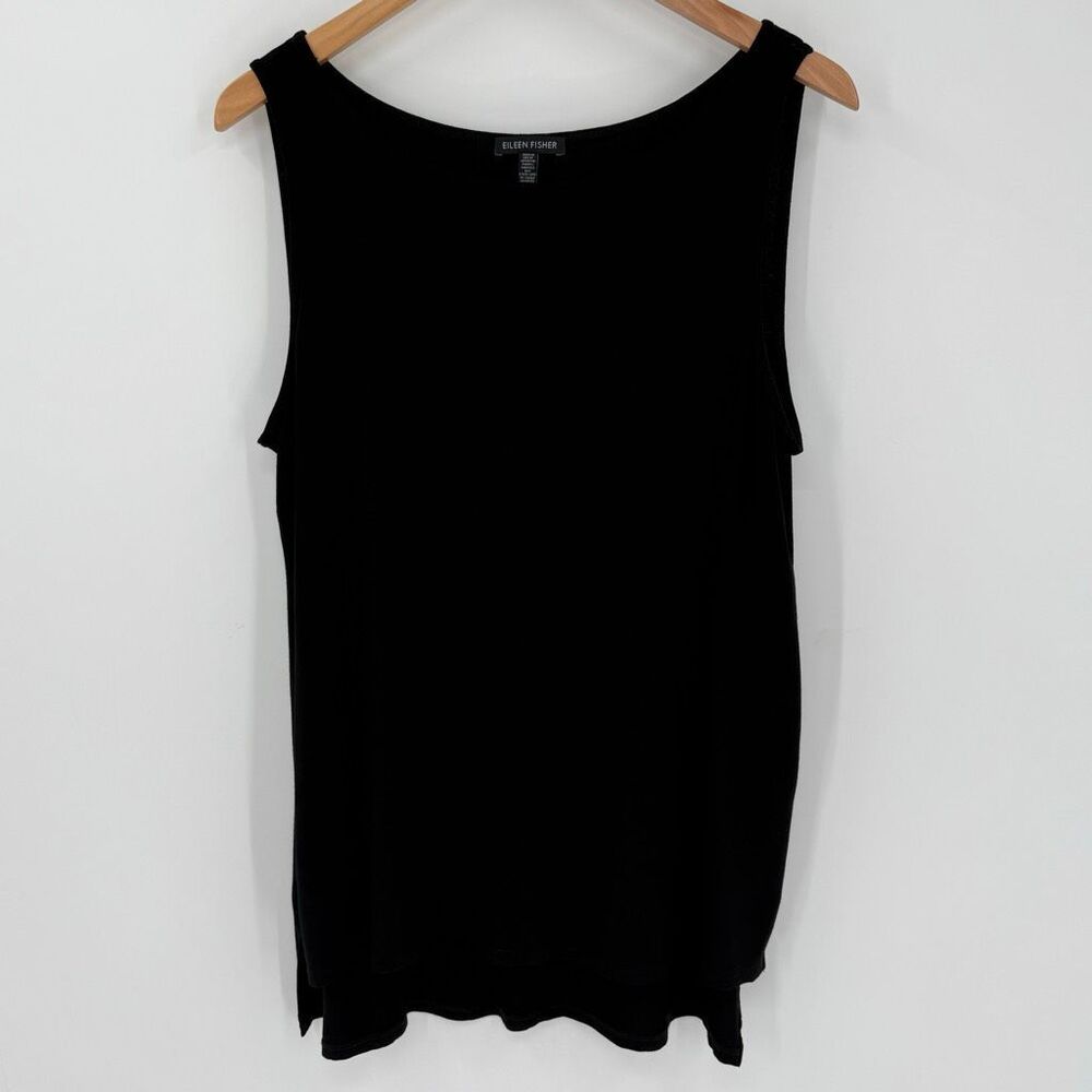 Eileen Fisher Stretch Jersey Knit Tank Top Women Large Black Relaxed Fit Casual